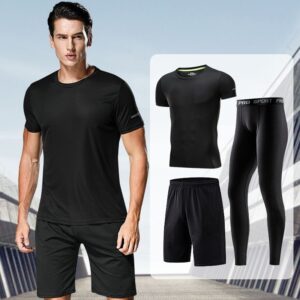 Men Sportswear Tracksuit Elastic Soft Workout Gym Training Fitness Running Set