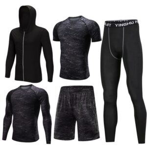 Men Sportswear Black Compression Sports Suit Elastic Tracksuit Breathable Workout