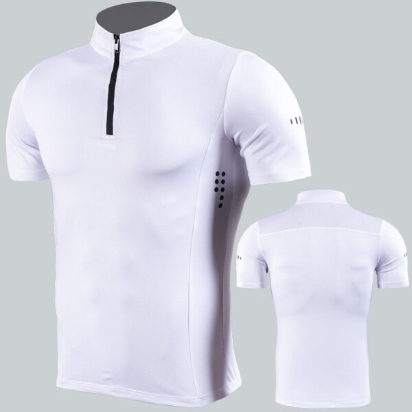 Men Sports Shirts Zipper Neckline Reflective Breathable Workout Jersey TShirts